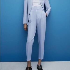 Zara - Light Blue High-Waisted Belted Trousers